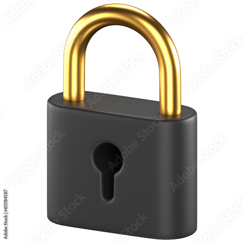 3d icon of a black and gold padlock with a keyhole in the center 