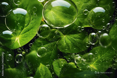 Green Leaf Bubbles. AI generative