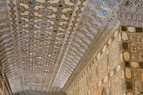 Amber Fort in Jaipur, India decoration and inlays of precious stones in the interior architecture