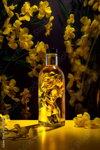 rapeseed oil bottle background, ai 
