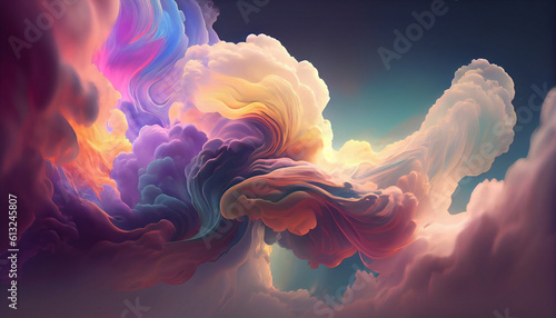 Colorful swirling dreams. Cloud background with abstract movement. Vision of beauty and imagination. Sky full of wonder and fantasy Ai generated image