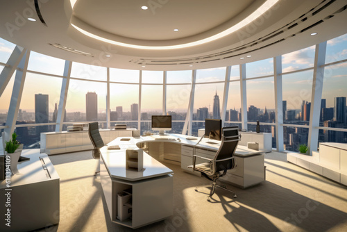 Corporate office with futuristic design, Generative AI