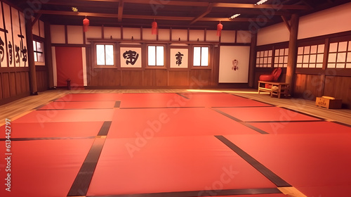 Training mats and martial arts in dojo.