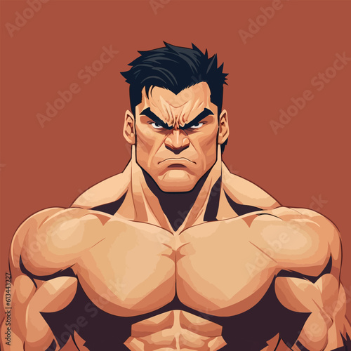 Masculine mature man with a muscular body. Vector Illustration of a macho masculine character.