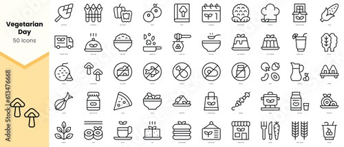 Set of world vegetarian day Icons. Simple line art style icons pack. Vector illustration