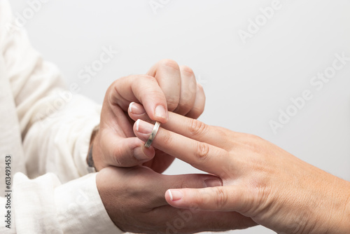 A future together: Hand betrothing with engagement ring to