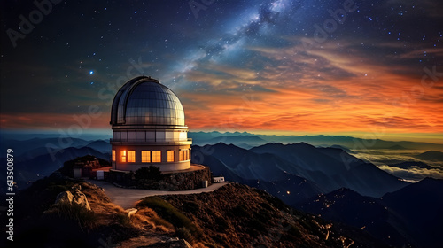 A bustling observatory atop a mountain peak, with astronomers peering through powerful telescopes at distant stars and galaxies