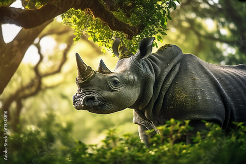 one-horned rhinoceros in the forest