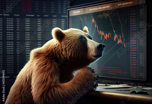 Wall Street Bear Watching Stock Market Graph Chart Panic Praying Crash Crisis Money Loss Wallstreet trading loss volatile funds short sell