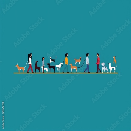 Un grupo de 4 personas paseando perros.