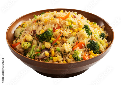 Vegetable fried rice on transparent background. Generative AI.