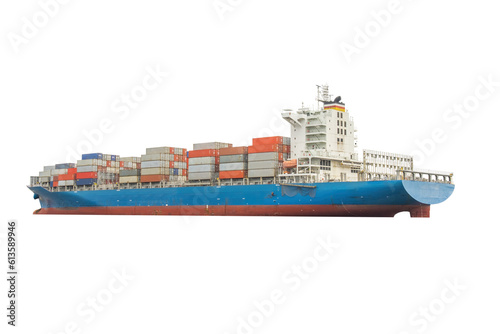 Cutout of an isolated cargo container ship with the transparent png 