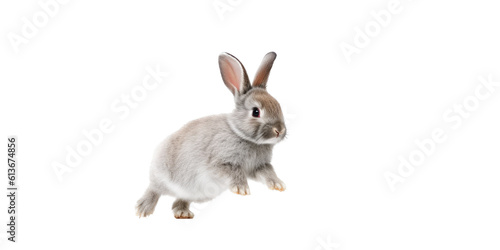 an adorable cottontail bunny rabbit in a spring-themed illustration, isolated, running, jumping, and bouncing, a spring-themed illustration on a transparent background in PNG format. Generative AI 