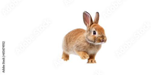 an adorable cottontail bunny rabbit in a spring-themed illustration, isolated, running, jumping, and bouncing, a spring-themed illustration on a transparent background in PNG format. Generative AI 