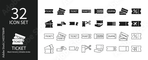 Icon set related to tickets and coupons
