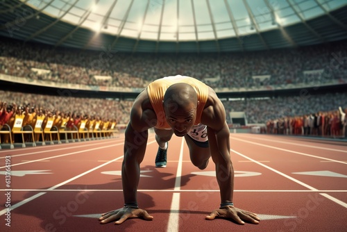 Sprinter at the starting blocks. generative AI