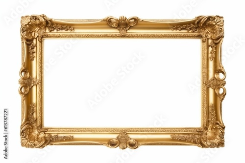 Golden Vintage Frame Isolated on White Background. Generative ai