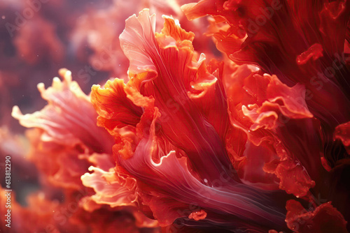 Red Algae Swaying Underwater, Closeup. Generative AI