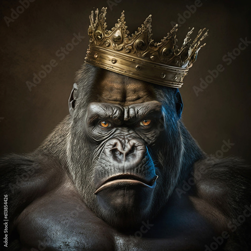 Cool King Kong Gorilla with Crown. Generative AI