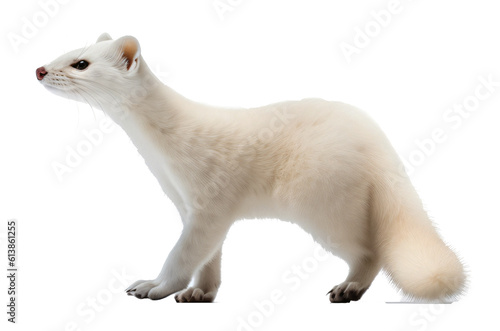 White ermine isolated on the transparent background PNG. AI generative.