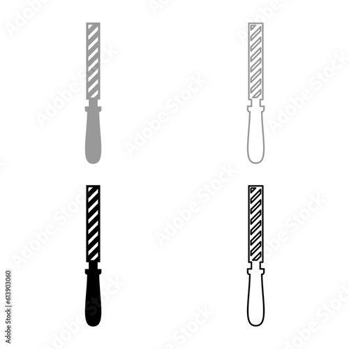 Hand file tool rasp instrument set icon grey black color vector illustration image solid fill outline contour line thin flat style