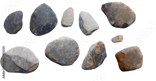 Collection of rock stones isolated on transparent background
