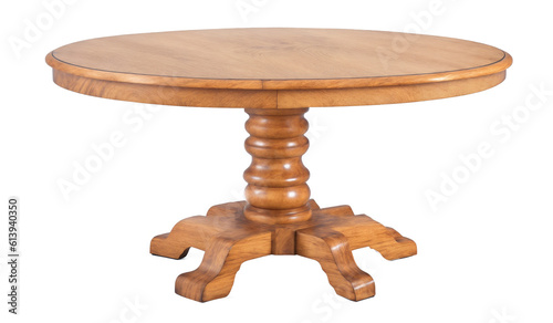 Round wooden retro table. Dining table isolated on transparent background. Clipping path included, generative ai