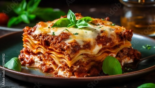 Traditional Italian Lasagne with Bolognese Sauce Generative AI