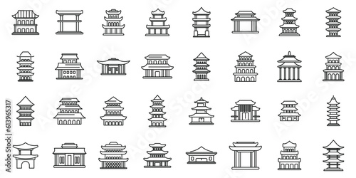 Pagoda icons set outline vector. Asian temple. Roof japanese