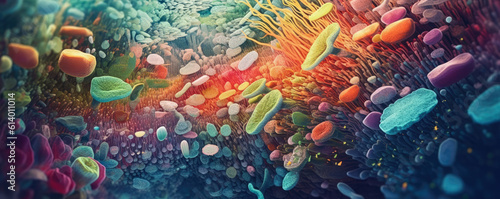 Colorful depiction of bacteria viewed under a microscope, emphasizing the diverse world of microbiology