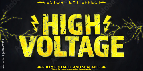 High voltage electric text effect, editable power and danger text style
