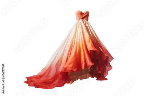 Coral evening dress on a transparent background. Generative Ai.