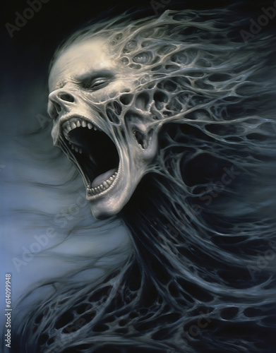 Banshee's wailing ability with her mouth wide open in a silent scream in agonize pain