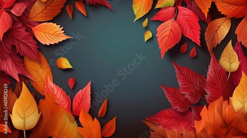 autumn leaves on wooden background with blank place for text. Generative Ai