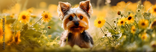 Floral Haven: Yorkshire Terrier Immersed in a Beautiful Flower Field