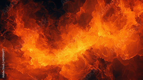 thick fire flames on a dark orange background. Generative AI