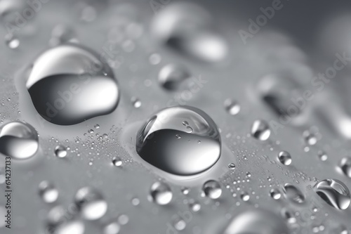 Clear water bubbles on grey background. Generative AI