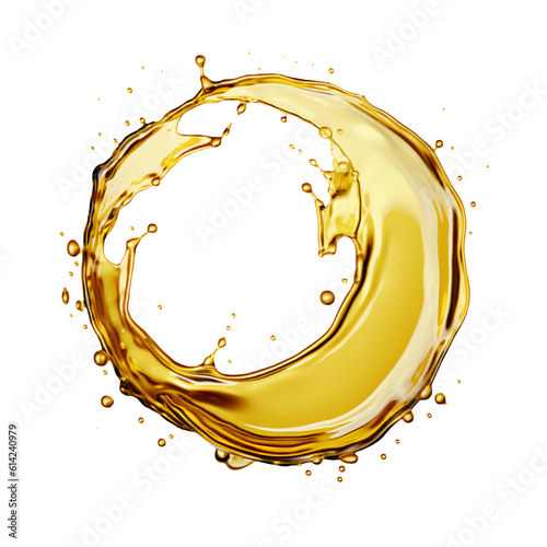 Splash of olive or engine oil arranged in a circle isolated on transparent or white background, png
