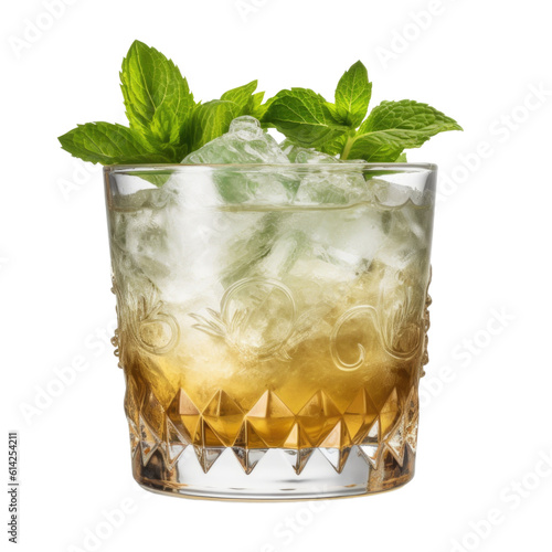 Mint Julep cocktail isolated on transparent background. Generative AI