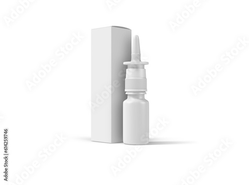 Nasal Spray White Plastic Bottle With Box Blank Mockup 3D Rendering
