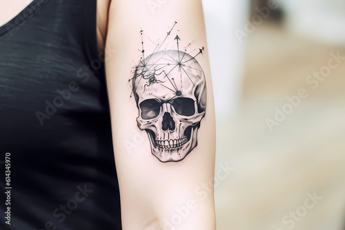 Memento mori tattoo design for men or women. Generative AI.