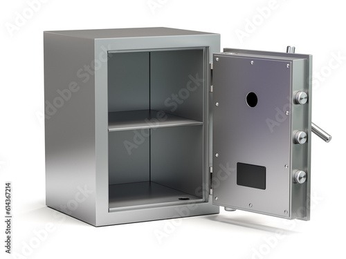 Empty bank vault safe isolated on white. Security and protection.