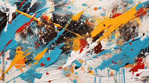 Abstract energetic, expressive splashes and drips of paint