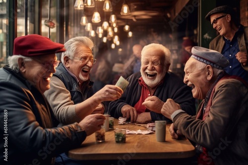 Group of smiling senior friends spending time together sitting in the park Generative AI