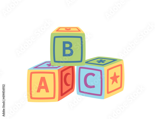 Baby abc blocks toy plastic cubes vector illustration isolated on white background