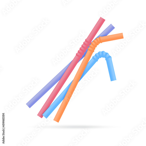 Plastic straws. Waste plastic reduction concept for the planet. 3d illustration