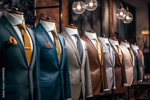 Business men's suit store indoor. AI technology generated image
