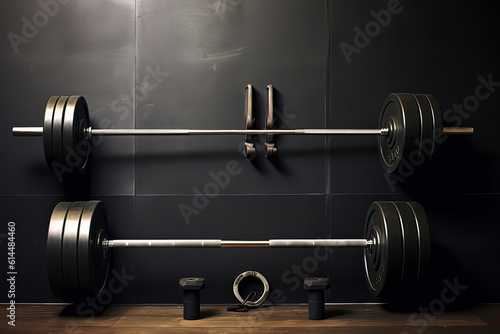 Barbells in the gym. AI technology generated image