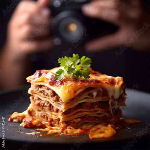 Ensaio fotográfico de um delicioso prato de uma autêntica lasanha napolitana criado por Ia