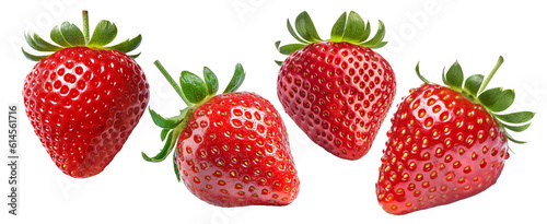 Strawberry isolated. Whole strawberries with leaf on white background. Side view set. Full depth of field. Generative ai